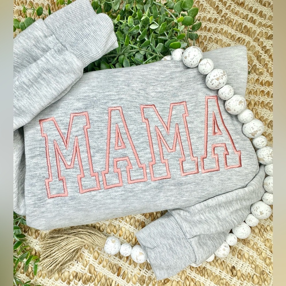 New MAMA Sweatshirt | Embroidered Hoodie | Gray | Women's | Large | Gift